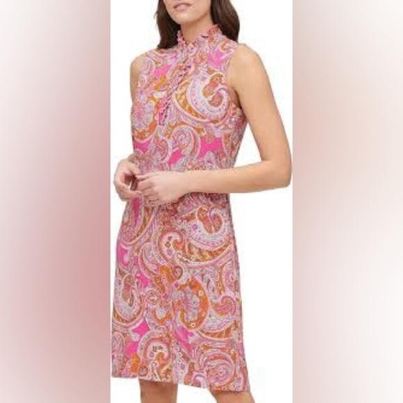 NWT Tommy Hilfiger Pink Paisley Sleeveless Dress, Size 4 - Picture 3 of 12